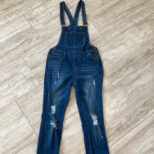 Dark denim overalls